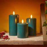 Three Kings Candles Xmas Three Kings Flameless Pillar Candle Assorted Sizes - Green